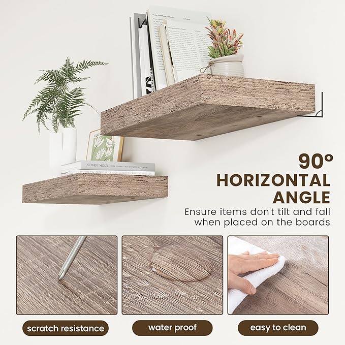 Deep Floating Shelves for Wall | 24 Inch Wide x 12 Inch Deep Floating Shelves | 24W x 12D Rustic Grey Wood Wide Wall Shelves | Bookshelf Laundry Shelf TV Shelf-Ruum Studio Home