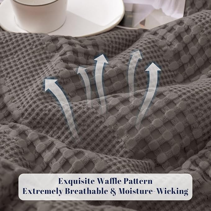 PHF Cooling Waffle Blanket Queen Size, Lightweight 60% Rayon Derived from Bamboo & 40% Cotton Breathable Blanket for Hot Sleepers, Soft and Luxury for Bed Couch and Sofa, 90"x90", Dark Grey-Ruum Studio Home