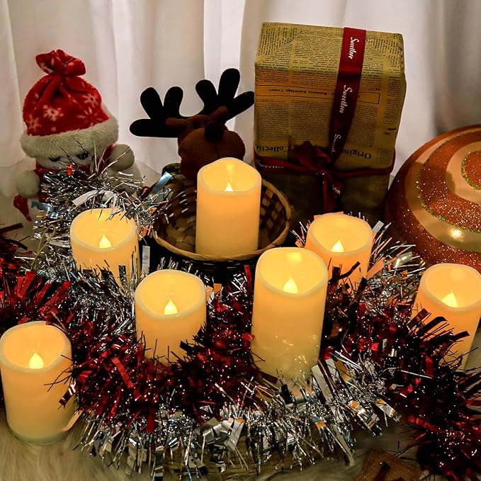 Aignis 7pcs Flameless LED Candles Battery Operated with Remote Timer, Outdoor Indoor Waterproof, Warm Glow for Cozy & Romantic Home/Wedding/Holiday Décor (D 3'' x H 4''/5''/6'')-Ruum Studio Home