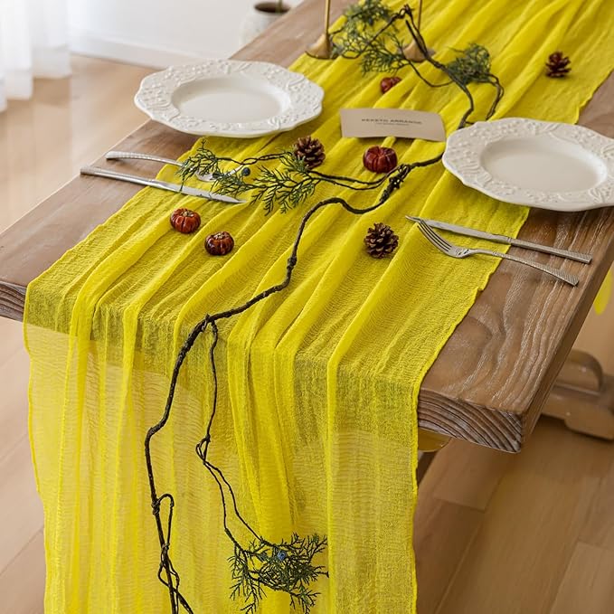 Yellow Table Runner Rustic Gauze Cheesecloth Table Runner 120 Inch 10 FT for Wedding Baby Shower Bridal Shower Engagement Garden Party Long Sheer Home Decorations-Ruum Studio Home
