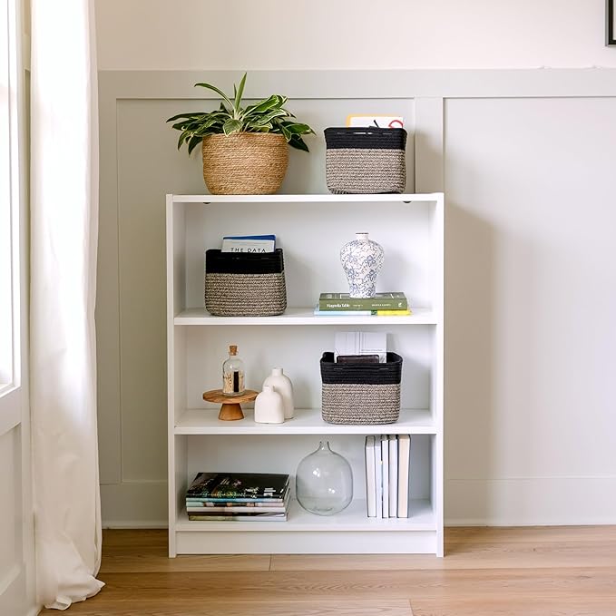 NaturalCozy Storage Cubes 9”x9”x7”Cotton Rope Woven Baskets for Organizing 3-Pack | 9 Inch Cube Storage Bin | Small Basket for Shelf Nursery, Pantry, Decorative Plant, Bathroom Closet, Toy Gift-Ruum Studio Home