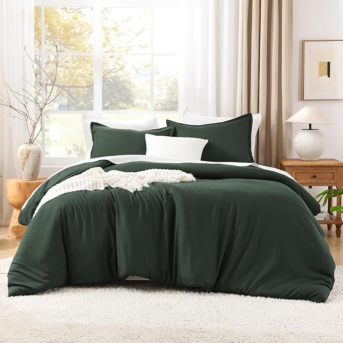 Litanika Forest Green Oversized King Comforters Super King Size, 3 Pieces Lightweight Solid Bedding Comforter Set, All Season Fluffy Bed Set (120x120In Comforter & 2 Pillowcases)-Ruum Studio Home