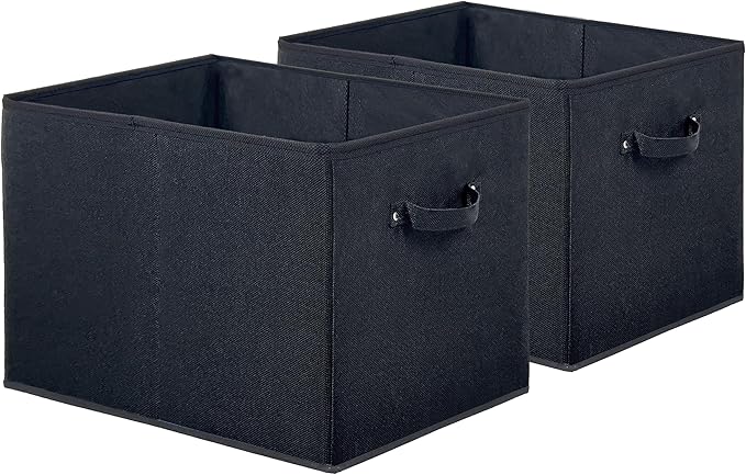 SIMPLE HOUSEWARE 15 x 13 Inch Collapsible Fabric Storage Bin with Handles, 2 Pack, Black-Ruum Studio Home