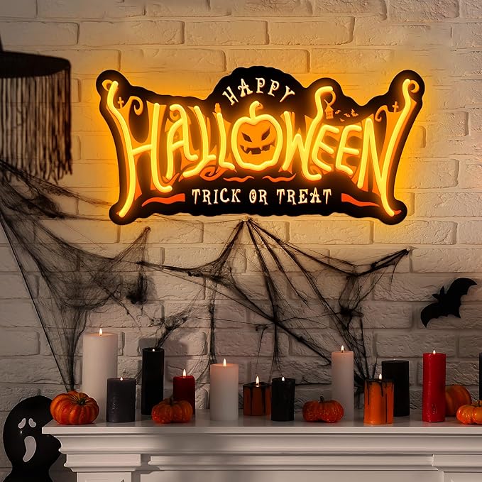 SELICOR Happy Halloween Neon Signs for Wall Decor,Halloween Pumpkin Neon Light Sign,USB Powered Light Up Acrylic LED Sign With Hooks for Bedroom,Kids Room,Living Room,Bar,Party,Halloween Decor-Ruum Studio Home