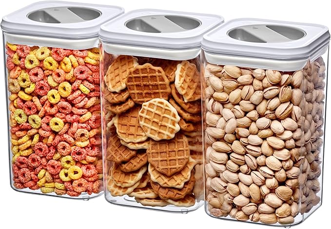 Amazing Abby - Carol - 96-Ounce Acrylic Canister (Set of 3), Plastic Airtight Food Container, Stackable for Pantry Storage, BPA-Free and Shatter-Proof, Perfect for Home and Commercial Use-Ruum Studio Home