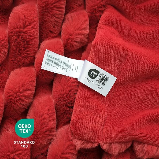 Cozy Bliss Faux Fur Throw Blanket for Couch, Cozy Warm Plush Striped Blanket for Sofa Bedroom Living Room,60 * 80 Inches Cardinal Red-Ruum Studio Home