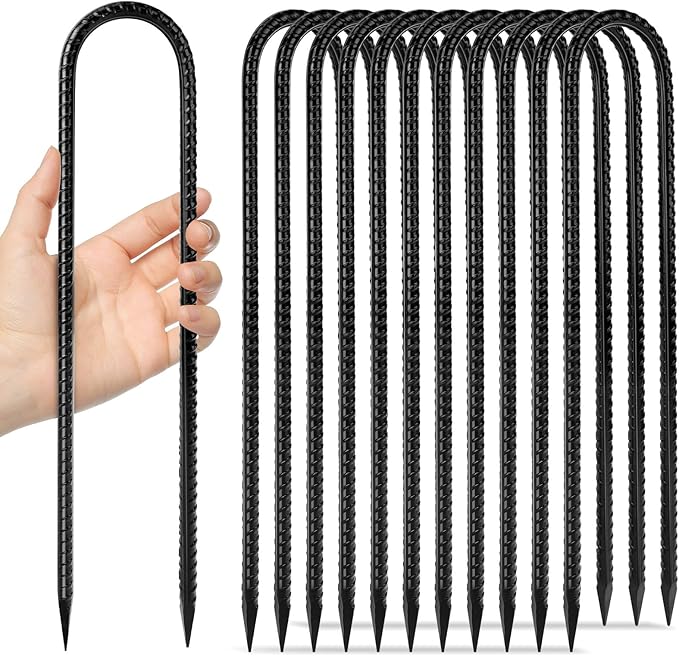 12 inches 12-Pack Trampoline Stakes Anchors High Wind Stake Heavy Duty U Hooks for Ground Lawn Garden Yard Stakes for Decorations Swing Set Shed-Ruum Studio Home