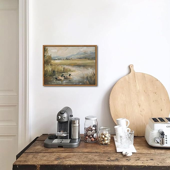 Floating Framed Canvas Wall Art, Vintage Mallard Duck Oil Paintings Print, Countryside Art Wildlife Nature Pond Wall Decor for Living Room, Bedroom, Office, Rustic Decor 8x10 inch-Ruum Studio Home