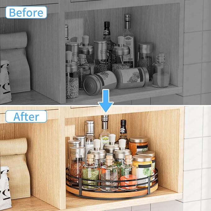 13" Lazy Susan Turntable Organizer - Wood Round Lazy Susan for Cabinet Kitchen Countertop Pantry Cupboard Dining Table Bathroom Coffee Bar Spice Storage Home Decor-Ruum Studio Home