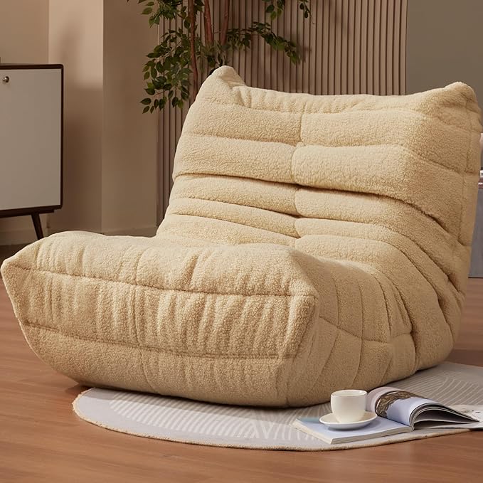 Bean Bag Chairs for Adults Giant Bean Bag Chair Memory Foam BeanBag Chair Big Bean Bag Sofa with Filler Faux Fur Fireside Beanbags Lazy Sofa for Living Room Bedroom Dorm Office (Khaki Teddy)-Ruum Studio Home