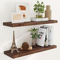 Fun Memories Rustic Wood Floating Shelves for Wall, 36 x 9 Wall Shelves Set of 2, Deep Floating Shelf for Kitchen, Living Room Storage & Display, Deep Wooden Bookshelf, Walnut Color-Ruum Studio Home