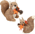 winemana Set of 2 Fall Table Decor-Squirrels with Leaves Pine Cones Thanksgiving Home Decorations Indoor Sisal Figurines, Cozy Fall Office Harvest Centerpiece Christmas Kitchen Décor-Ruum Studio Home