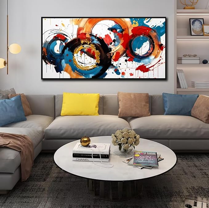 Abstract Wall Art With Black Wood Frames Large Canvas Prints Modern Living Room Bedroom Home Office Wall Decor Framed Colorful Circle Abstract Picture Ready to Hang Size 30x60-Ruum Studio Home