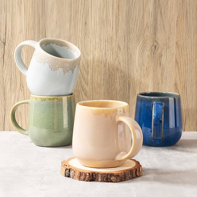 bestone Coffee Mugs Set of 4，15 oz Large Coffee Mugs, Ceramic Mugs with Handles,etc Coffee Mugs, Cups for Coffee Cereal Latte ，Microwave & Dishwasher safe，Vibrant Colors-Ruum Studio Home