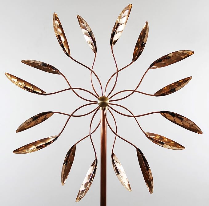 Stanwood Wind Sculpture Kinetic Copper Wind Sculpture, Dual Spinner Spinning Ficus Leaves-Ruum Studio Home
