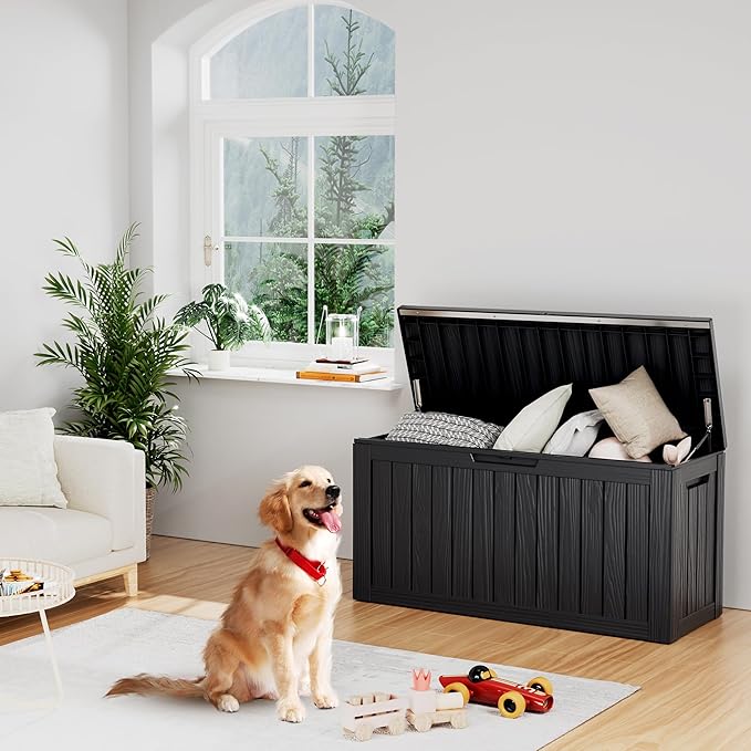 80 Gallon Outdoor Storage Box Waterproof Lockable Resin Deck Box Large, Patio Storage Bin for Pool Accessories Cushion Furniture, Garden Tools, UV-Resistant Outside Delivery Black-Ruum Studio Home