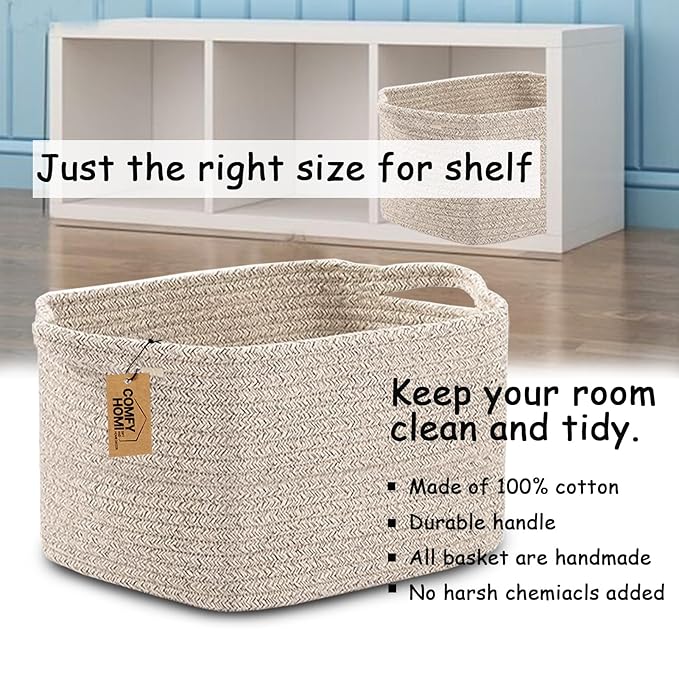 COMFY-HOMI Storage Basket for Shelves, Woven Baskets for Storage, Cotton Rope Basket for Toys,Towel Baskets, Toy Storage Organizer, Storage Cube Bin, Organization and Storage-All Brown-Ruum Studio Home