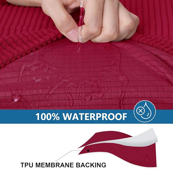 hyha Waterproof Couch Cushion Covers for Pets, Non Slip Sofa Seat Cover for Dogs Washable, Soft Thick Stretch Jacquard Fabric, Sofa Slipcovers with Elastic Bottom (1 Piece for Medium, Wine Red)-Ruum Studio Home