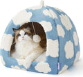 Lesure Cute Cat Beds for Indoor Cats - 2 in 1 Large Cat Cave Bed for Puppy and Small Dog with Removable Washable Cushioned Pillow, Cozy Kitten Tent with Non-Slip Bottom, Blue, 17.3 inches-Ruum Studio Home