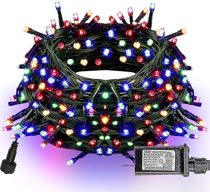 Dazzle Bright 300 LED Christmas String Lights, 100 FT Connectable Waterproof String Lights Green Wire with 8 Modes, Christmas Decorations for Indoor Outdoor Xmas Party Yard Garden (Multi Colored)-Ruum Studio Home