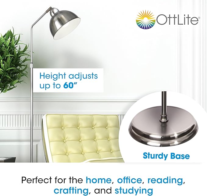 OttLite Covington Floor Lamp - Brushed Nickel, Adjustable Modern & Contemporary LED Light-Ruum Studio Home