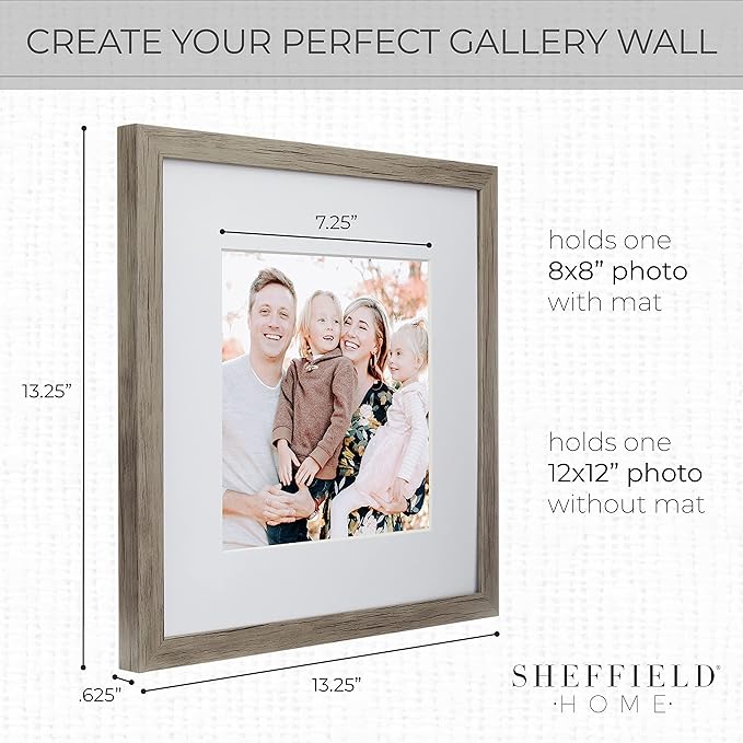 Sheffield Home 9 Piece Gallery Wall Frame Set, 12x12 Inch, Natural-Ruum Studio Home