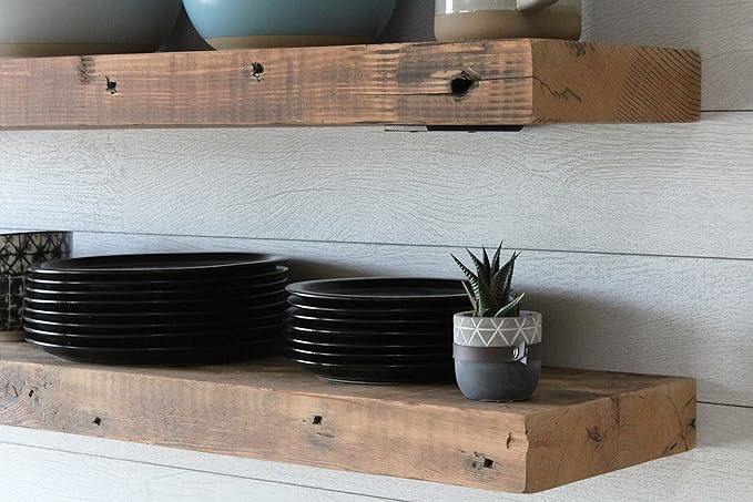 Urban Legacy Reclaimed Barn Joist Deep Floating Shelves | Deep Shelves with Low Profile Shelf Bracket with High Weight Capacity, Set of 2 (36" x 11" x 2.5", Natural)-Ruum Studio Home