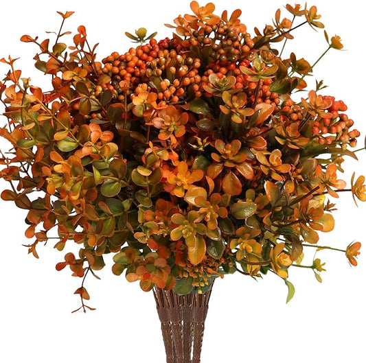 Artificial Fall Flowers Mums Outdoor - 6 Bundles Fake Plants No Fade Faux Plastic Greenery Shrubs for Home Indoor Kitchen Garden Porch Patio Decoration Thanksgiving Wedding Party Fireplace(Type A)-Ruum Studio Home