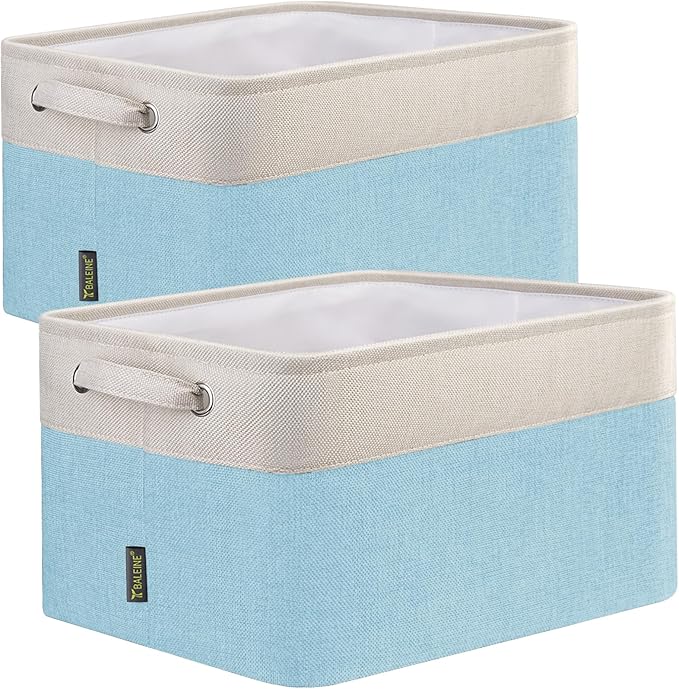 BALEINE 2 Pack Fabric Storage Bins for Shelves, Linen Storage Baskets for Organizing, Decorative Closet Bins for Clothes, Home (Skyblue, 12"x8"x8")-Ruum Studio Home