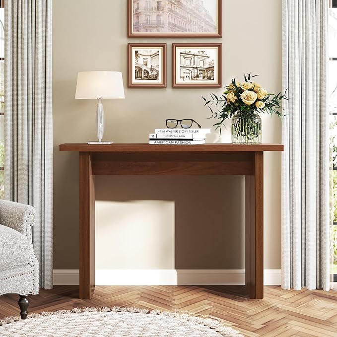 AVZEAR Mid Century Narrow Entryway Console Table, 43.3" Fluted Wood Couch Table Behind Sofa Long and Skinny for Living Room Hallway Entrance Foyer, Walnut-Ruum Studio Home