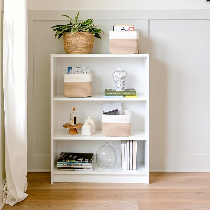 NaturalCozy Storage Cubes 9”x9”x7”Cotton Rope Woven Baskets for Organizing 3-Pack | 9 Inch Cube Storage Bin | Small Basket for Shelf Nursery, Pantry, Decorative Plant, Bathroom Closet, Toy Gift-Ruum Studio Home
