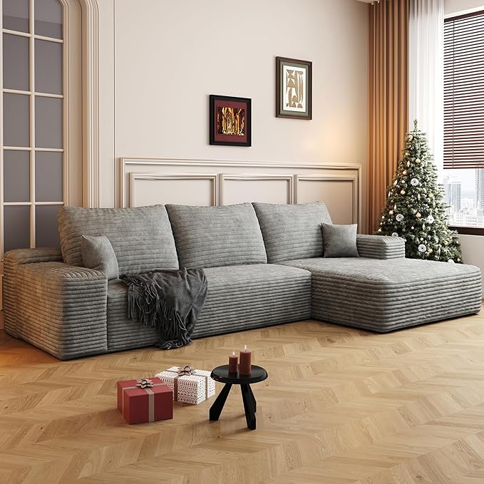 108" Sectional Couches for Living Room Modern Modular Sofa with L-Shape Couchs Upholstered Boneless Couch Deep Seat Sectional Couch with Chaise (Grey, Right Facing Chaise+2Seaters)-Ruum Studio Home