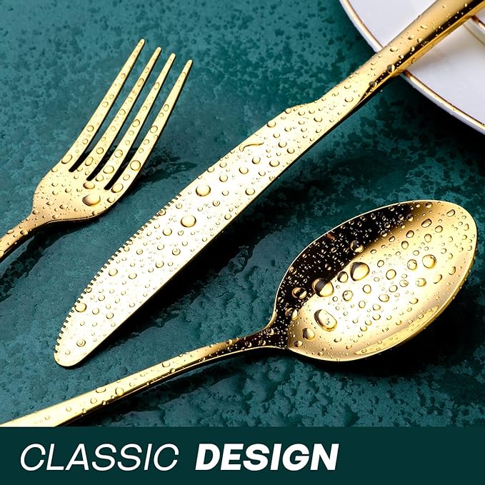 Gold Silverware Set, OGORI 40-Piece Food Grade Stainless Steel Gold Flatware Set, Kitchen Utensil Set Service for 8, Mirror Polished Tableware Cutlery Set for Home and Restaurant, Dishwasher Safe-Ruum Studio Home