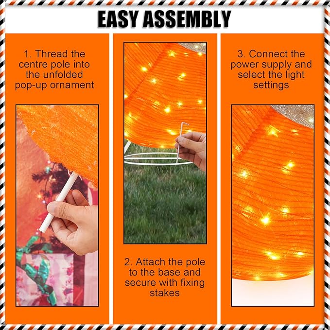 BRIGHTDECK Outdoor Halloween Ornaments, Lighted Pop-Up Outdoor Holiday Ball Decoration with 80 LED Lights, 8 Light Modes, Lighted Collapsible Holiday Decorations for Yard, Home(Orange)-Ruum Studio Home