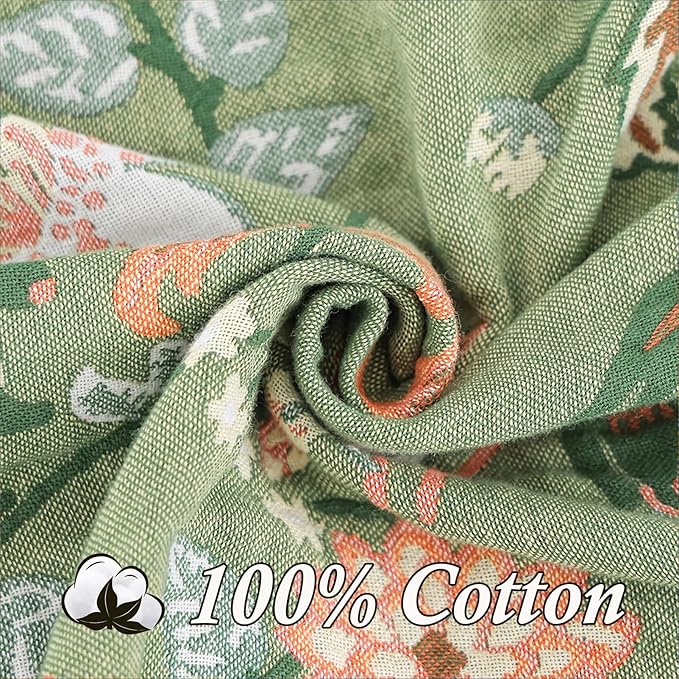 Snycler Boho Throw Blanket for Bed - 100% Cotton Ultra Soft Rustic Quilt Green Blanket - Floral Printed Farmhouse Decor Bed Blankets, 80"×90" All Season Rustic Throw for Sofa Couch Chair-Ruum Studio Home