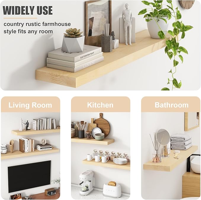 Floating Shelves for Wall, USA-Sourced Maple Wood 36 Inch Long Wall Shelves Set of 2, Natural Wooden Mounted Picture Ledge Shelf, Nursery Book Storage Shelf Kids Bookshelf, Display Shelf-Ruum Studio Home