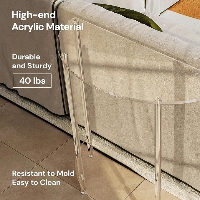 Acrylic Console Table, Half Moon, 29.5" Small Entryway Table, Clear Entry Table for Sofa, Foyer, Hallway, Living Room, Easy Assembly, 2 Tier, 11.8" D x 31.5" H-Ruum Studio Home