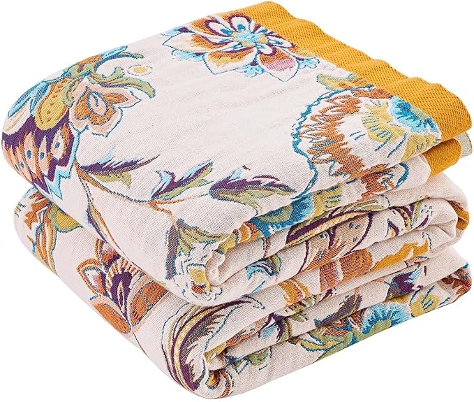 Boho Throw Blanket for Bed, 100% Cotton Soft Rustic Quilt Fall Blanket, 50"x60" Floral Printed Farmhouse Decor Bed Blankets, All Season Rustic Reversible Bohemian Throw Quilt-Ruum Studio Home