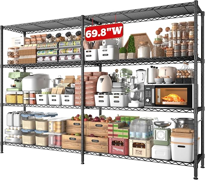 REIBII 69.8" W Storage Shelves 1250LBS Wire Shelving Unit 4 Tier Metal Shelving for Storage Rack Shelves Adjustable Heavy Duty Garage Shelf Pantry Shelves Kitchen Shelving, 69.8"Wx15.8"Dx62.9"H,Black-Ruum Studio Home