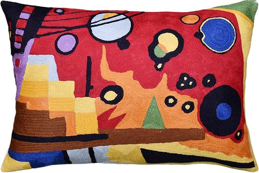 Lumbar Kandinsky Red Pillow Cover | Heavy Red Space Modern Throw Pillows Chair Cushion | Red Contemporary Pillow | Red Farmhouse Pillows | Modern Couch Pillow | Handmade Wool Size 14x20-Ruum Studio Home