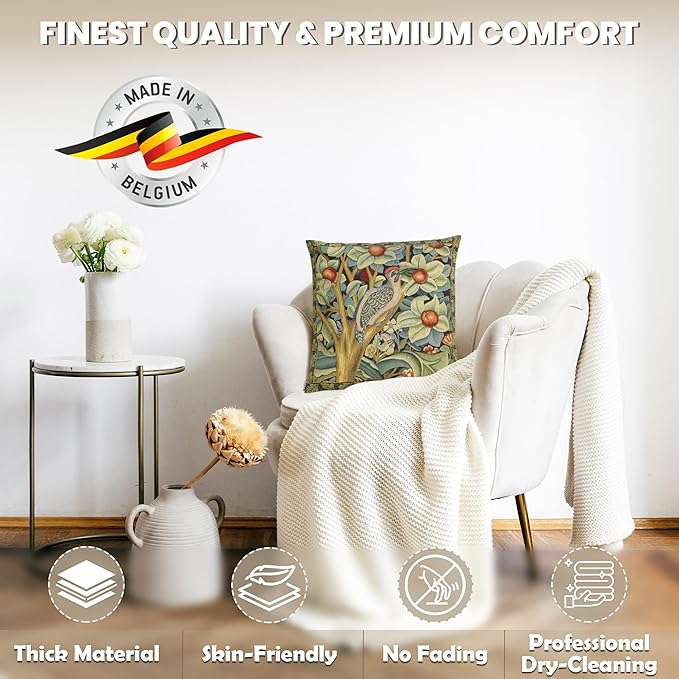 Charlotte Home Furnishings Throw Pillow Covers, Decorative Boho Pillow Covers for Couch, Living Room, Black Woodpecker Square Cushion Cases 18x18 in, European Cotton Jacquard Woven, Cozy Bedroom Decor-Ruum Studio Home