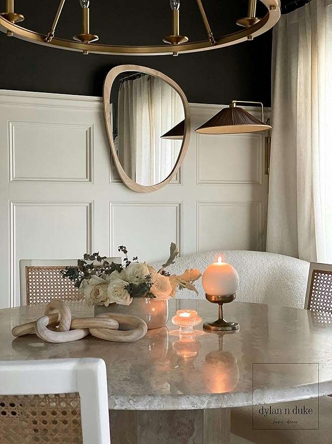 Irregular Wood Frame Boho Mirror - Large Wall Mounted Accent, Asymmetrical, Modern Aesthetic Wall Decor for Bedroom, Entryway, Living Room, Bathroom (Natural)-Ruum Studio Home