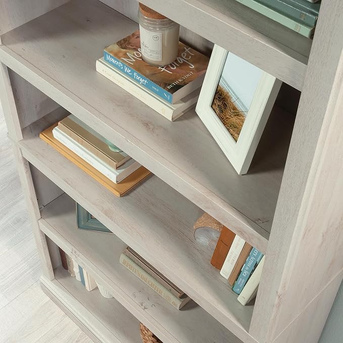Sauder 5 Tier Book Shelf Wooden Bookcase Multipurpose Bookshelf for Home Office, Living Room, in Chalked Chestnut-Ruum Studio Home