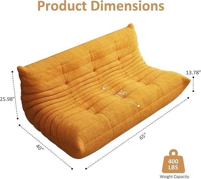 Bean Bag Chair, Oversized Bean Bag Chair for Living Room, Fireside Chair for Adults with Memory Foam Filled, Big Accent Lounge Floor Sofa for Reading, Relax, No Assembly Required. (Yellow 3-Seater)-Ruum Studio Home