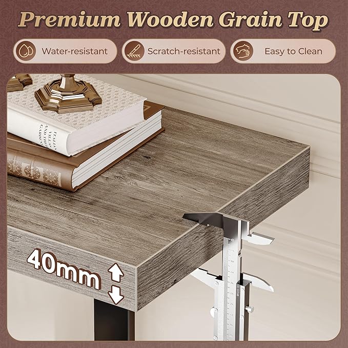 Huuger 47.2 Inch Entryway Table, 2-Tier Industrial Console Sofa Table with Storage, Accent Table, for Entry, Hallway, Entrance, Foyer, T-Shaped Metal Frame, Grey-Ruum Studio Home