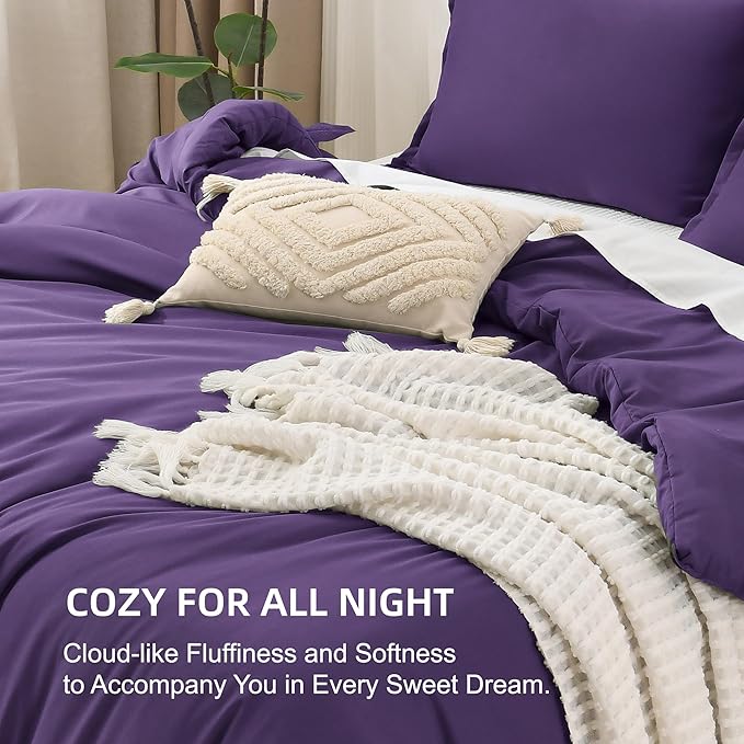 Litanika Purple Comforter Set Twin/Twin XL Size, 2 Pieces Lightweight Solid Bedding Comforter Set, All Season Fluffy Bed Set (66x90In Comforter & 1 Pillowcase)-Ruum Studio Home