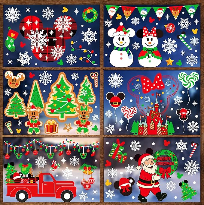 Christmas Window Clings - 9 Sheets 166 Pcs Cute Xmas Decorations for Winter Holiday Home Party, Santa Snowman Tree Snowflake Gingerbread Stickers for Glass, Double-Sided Static Window Decals-Ruum Studio Home