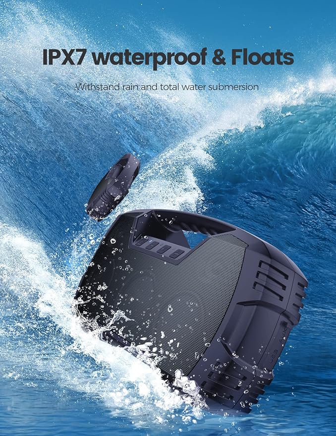 Houl Zallee IPX7 Waterproof Bluetooth Speaker, 40W Portable Wireless Speakers, 32H Playtime, Stereo Loud Sound, Deep Bass, Bluetooth 5.0, Built-in Mic, for Party/Camping/Pool/Gifts, Beach-Navy Blue-Ruum Studio Home
