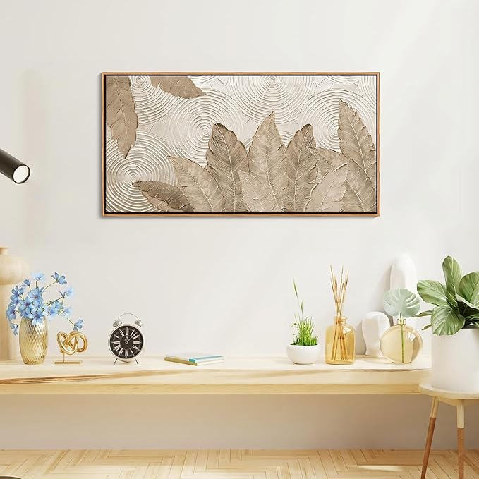 Minimalist & Modern Art for Bedroom Decor Framed Abstract Artwork for Walls Neutral & Contemporary Beige Wall art - Artwork for Living Room and Boho Style Large Abstract Wall Art 20×40IN-Ruum Studio Home