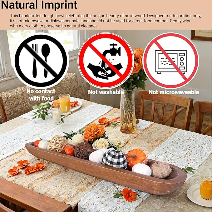 Athaliah Wooden Dough Bowl, Hand Carved Rustic Long Wood Dough Bowls for Decor, Vintage Decorative dough bowl for Table Centerpiece (30 Inch-Brown)-Ruum Studio Home